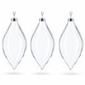 Set of 3 Oval Icicle Clear Glass Christmas Ornament 5.4 Inches