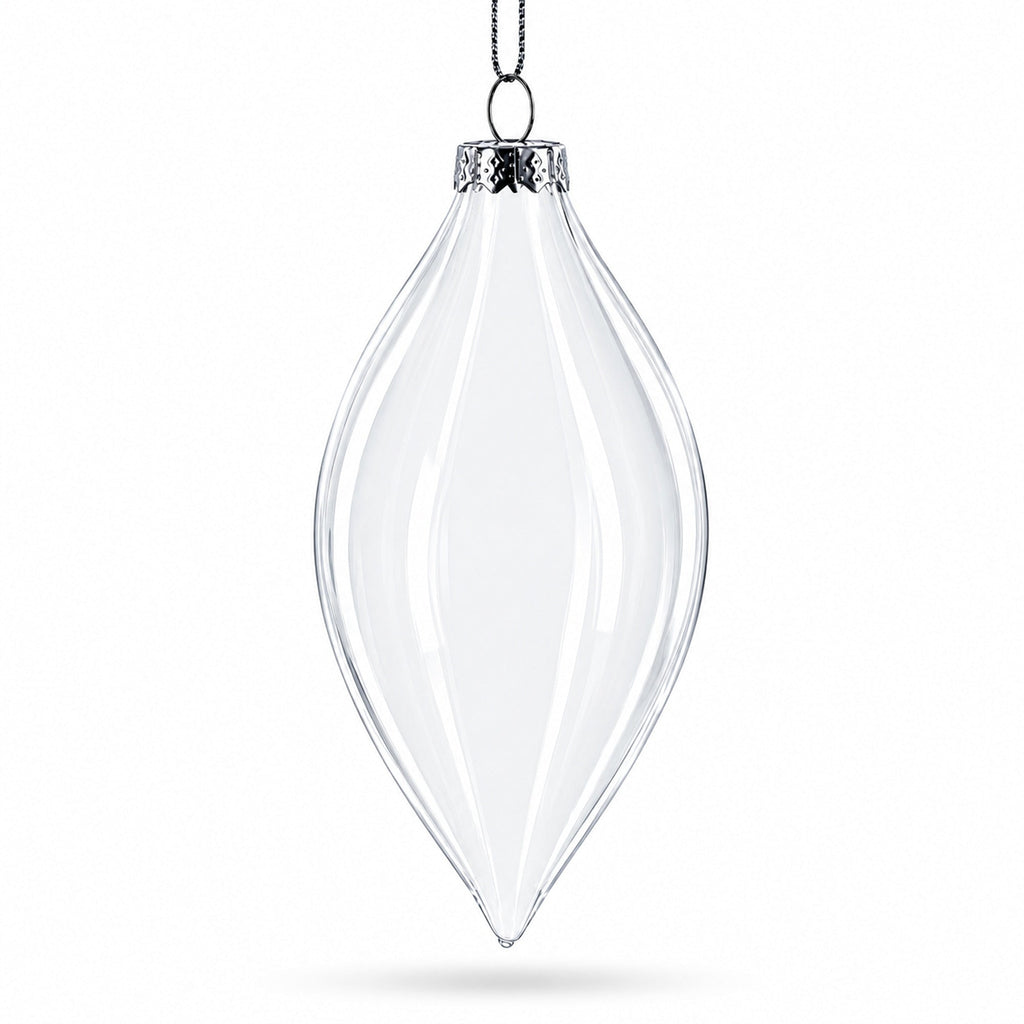 Set of 3 Oval Icicle Clear Glass Christmas Ornament 5.4 Inches