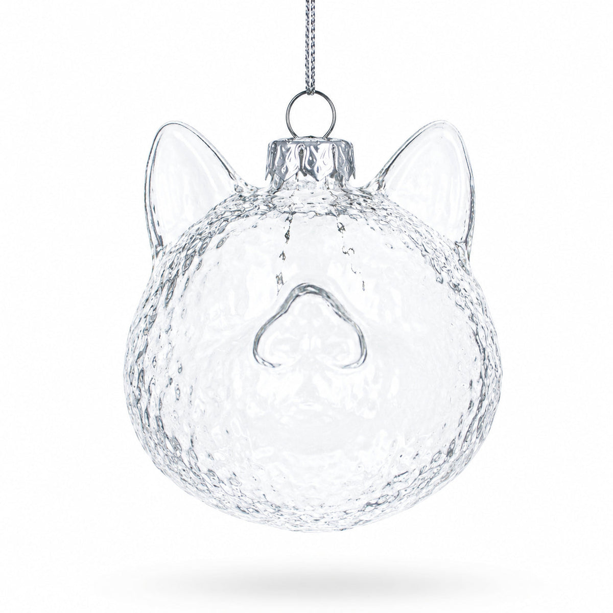 Mini Cat Head Clear Glass Christmas Ornament