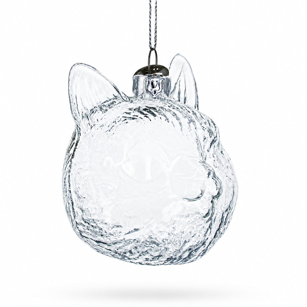 Mini Cat Head Clear Glass Christmas Ornament