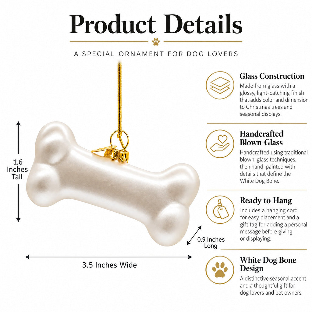 White Dog Bone Glass Christmas Ornament