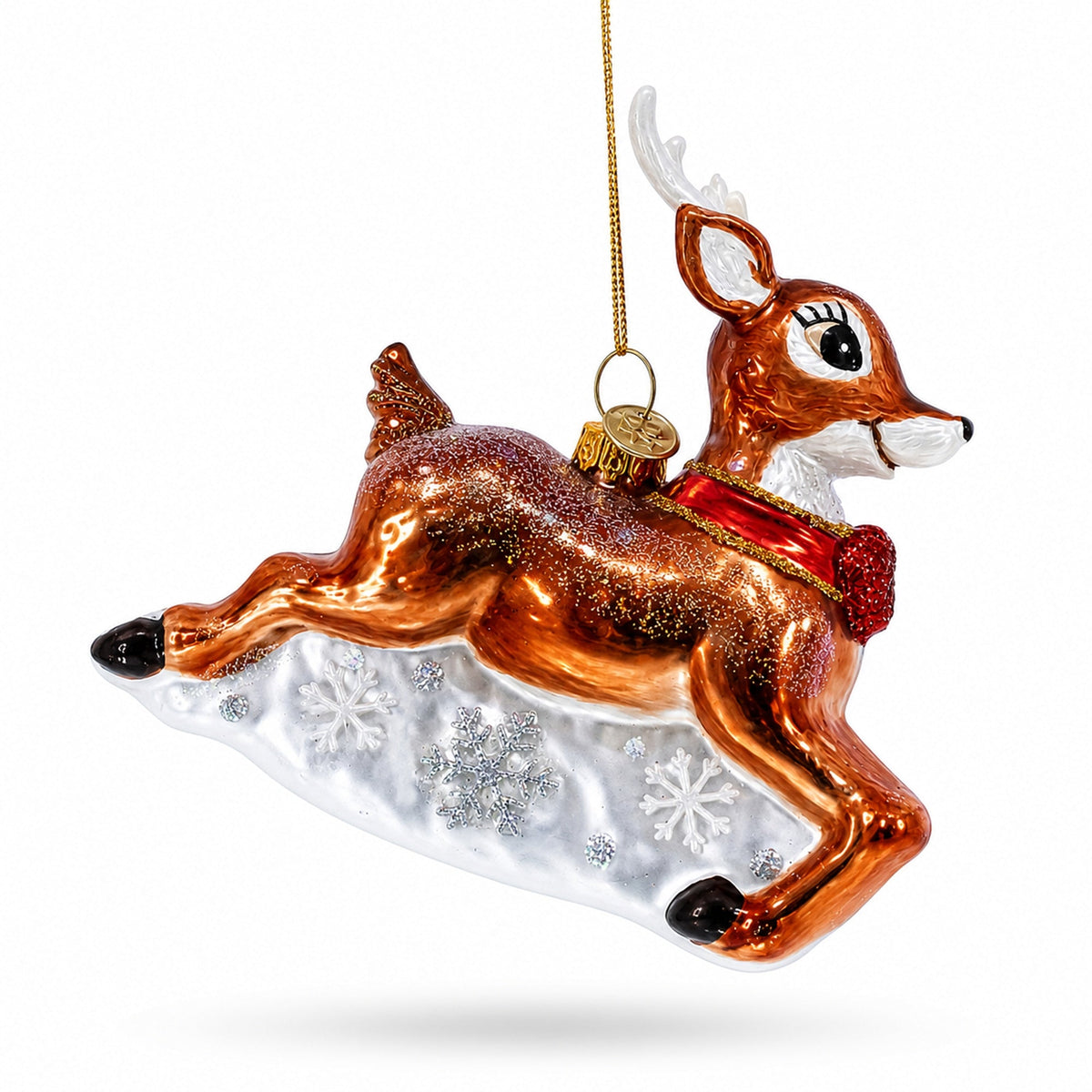Baby Deer Running Glass Christmas Ornament