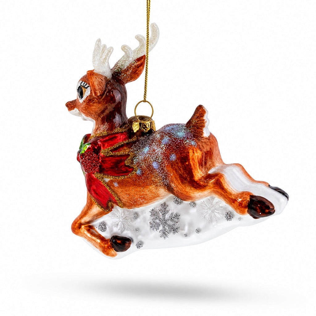 Baby Deer Running Glass Christmas Ornament