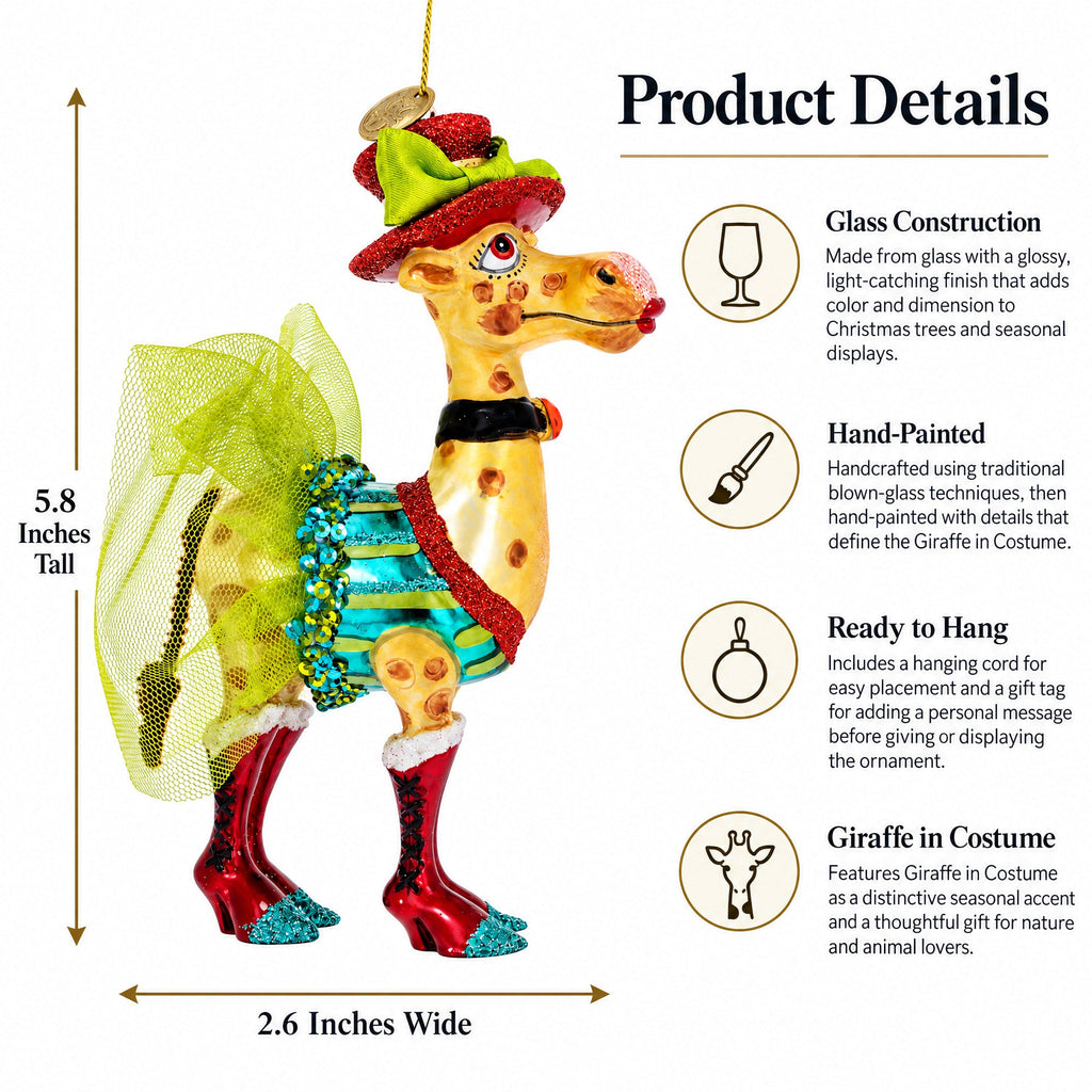 Giraffe in Costume Glass Christmas Ornament