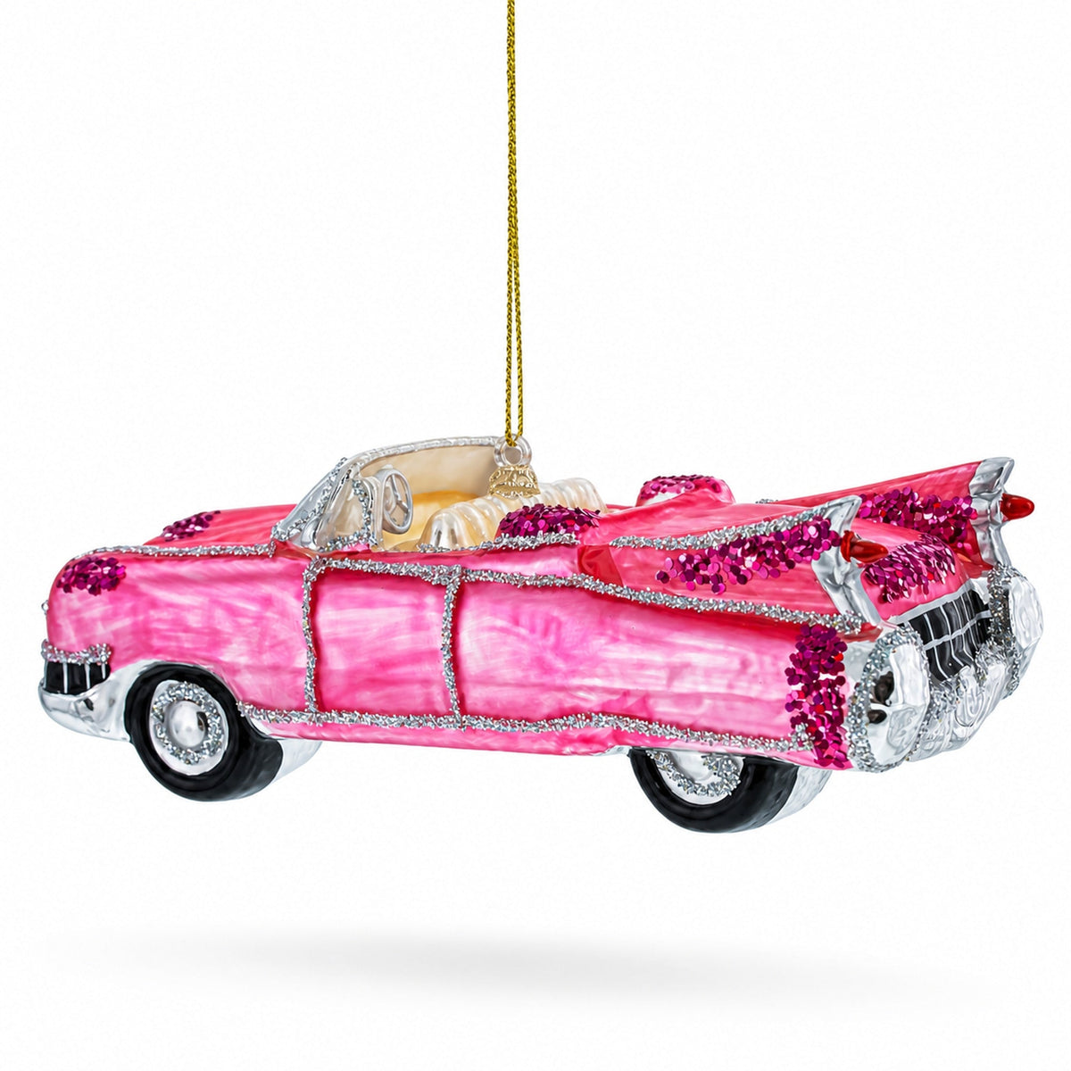 Classic Convertible Retro Car Glass Christmas Ornament