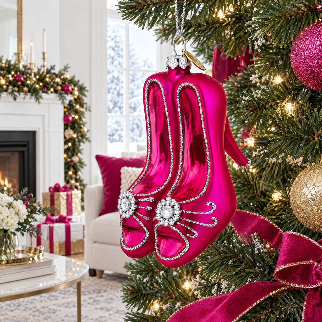Chic Pink High Heels Glass Christmas Ornament