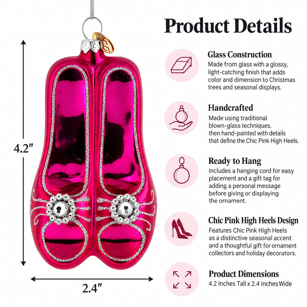 Chic Pink High Heels Glass Christmas Ornament