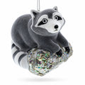Racoon on a Log Glass Christmas Ornament