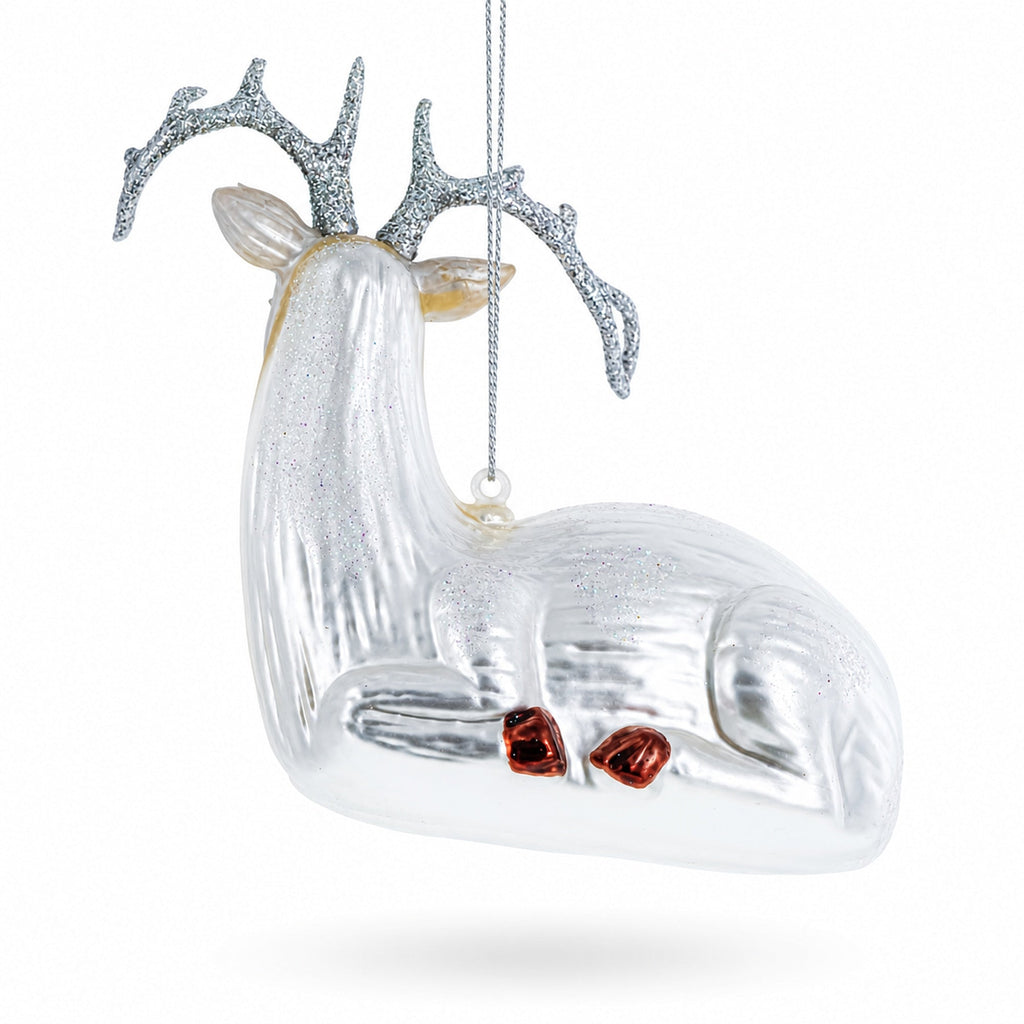 White Deer Glass Christmas Ornament