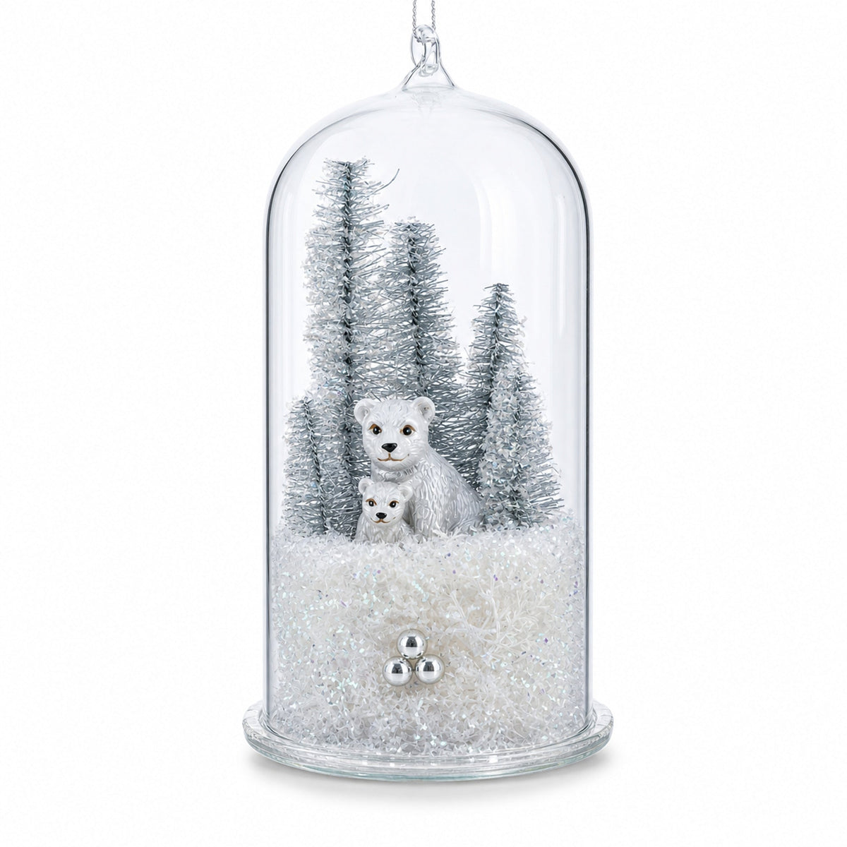 Bear Family in the Woods Glass Christmas Ornament