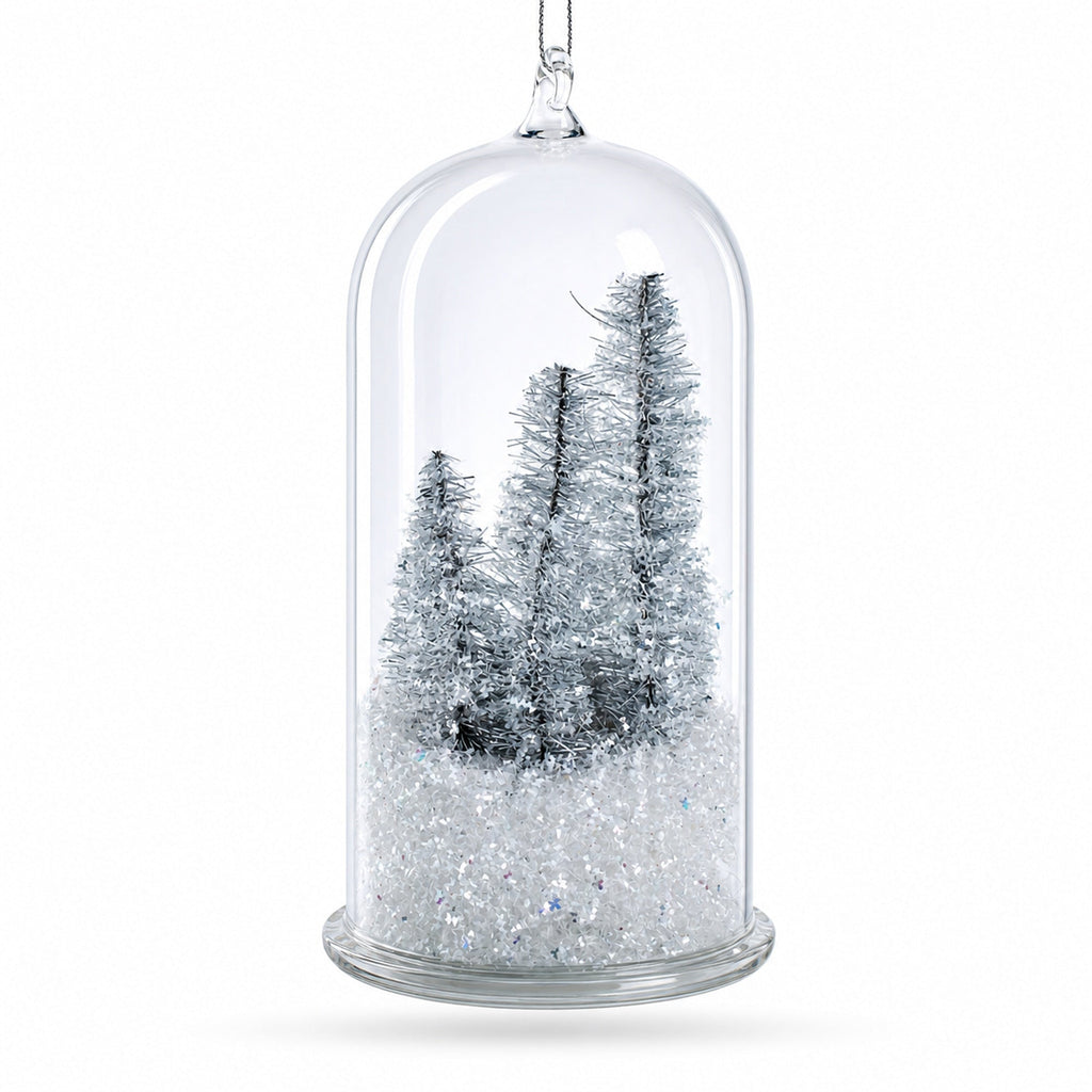 Bear Family in the Woods Glass Christmas Ornament
