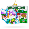 State of Washington Symbols, USA Glass Christmas Ornament