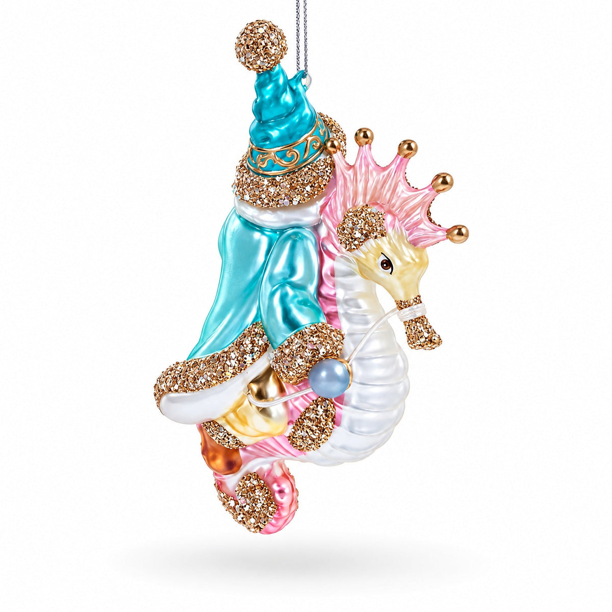 Santa Riding Seahorse Glass Christmas Ornament