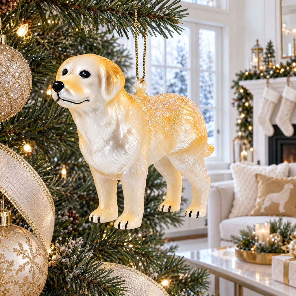 Golden Labrador Retriever in Glitter Christmas Ornament