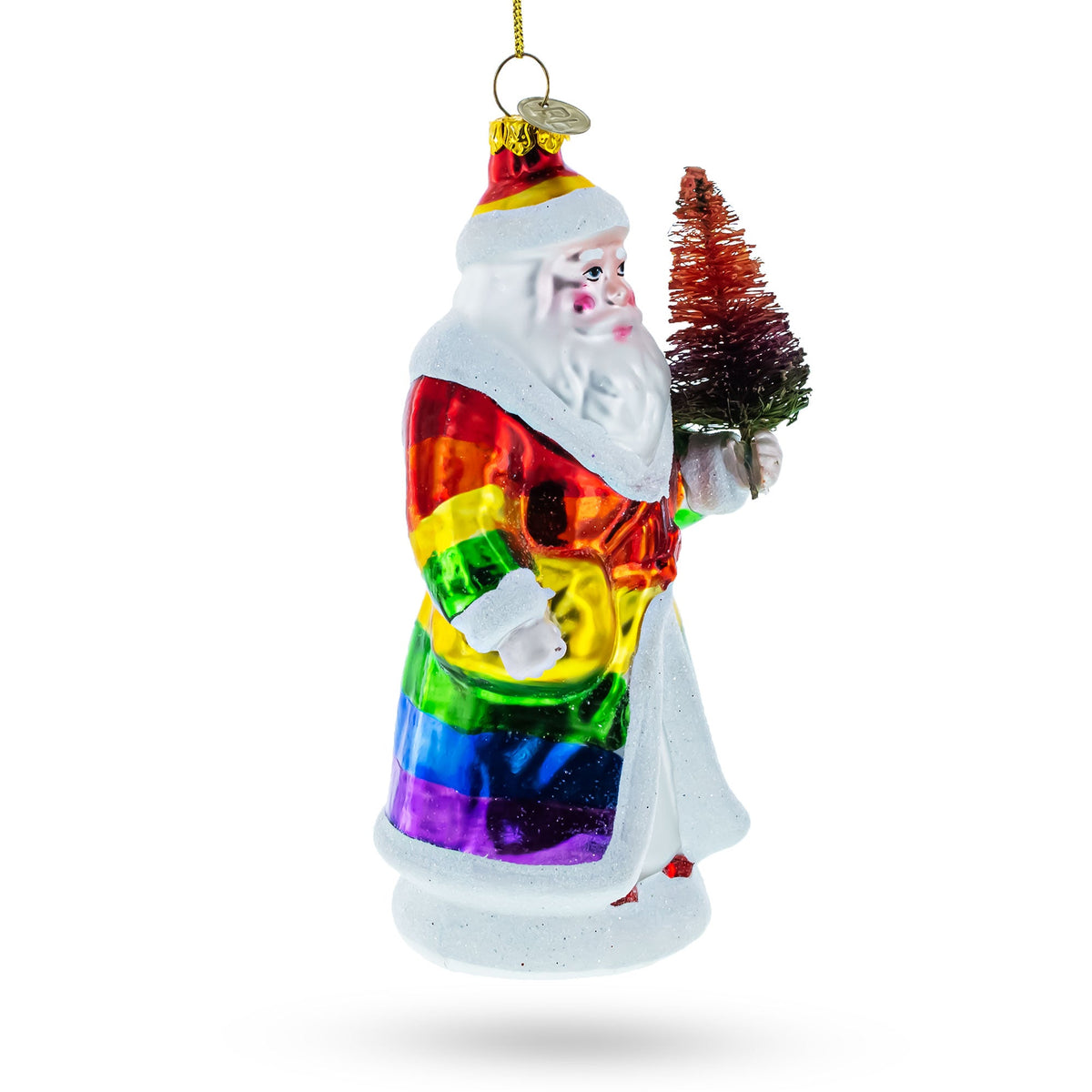 Pride-Inspired Rainbow Santa Glass Christmas Ornament
