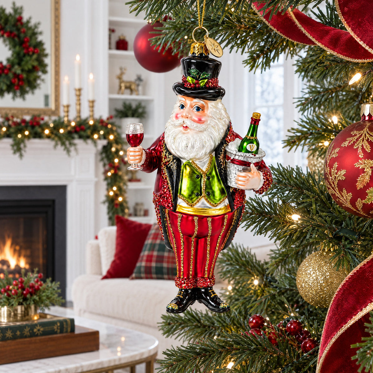 Sommelier Santa with Wine Glass Christmas Ornament
