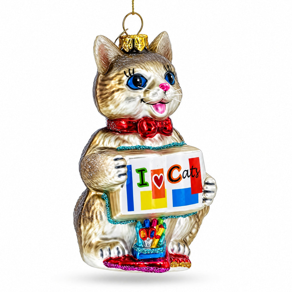 I Love Cats Glass Christmas Ornament