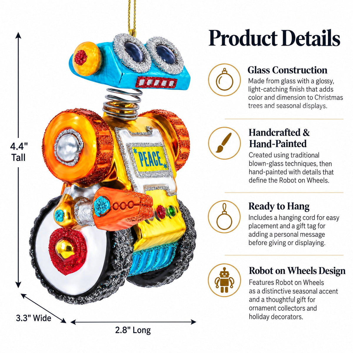 Robot on Wheels Glass Christmas Ornament