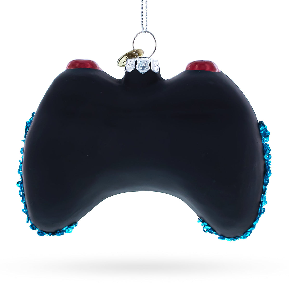Sleek Black Video Game Controller Glass Christmas Ornament
