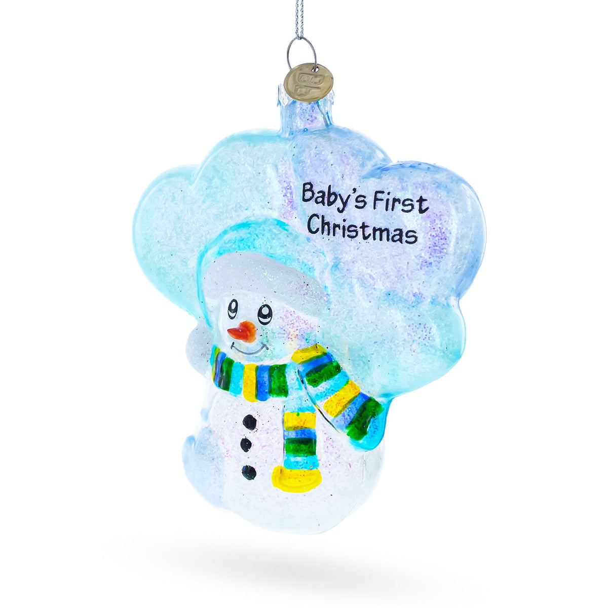 Snowman Celebrating Baby's First Christmas Glass Ornament