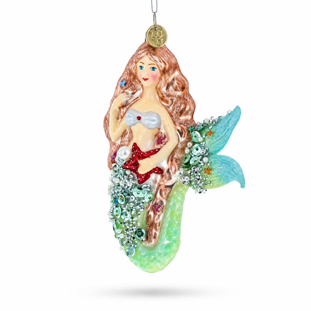 Glimmering Mermaid Glass Christmas Ornament