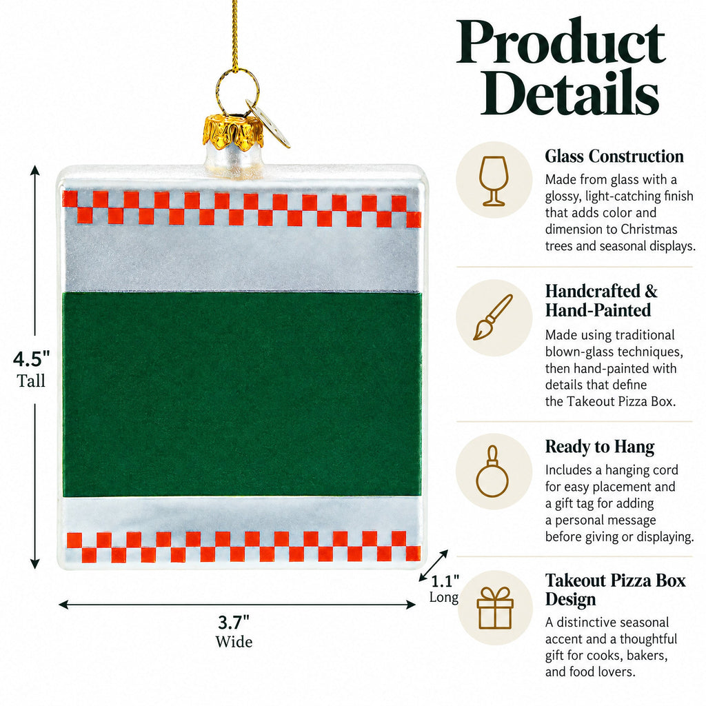 Takeout Pizza Box Glass Christmas Ornament