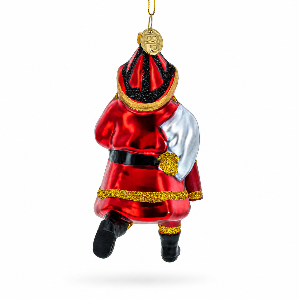 Firefighter Santa with Extinguisher Glass Christmas Ornament