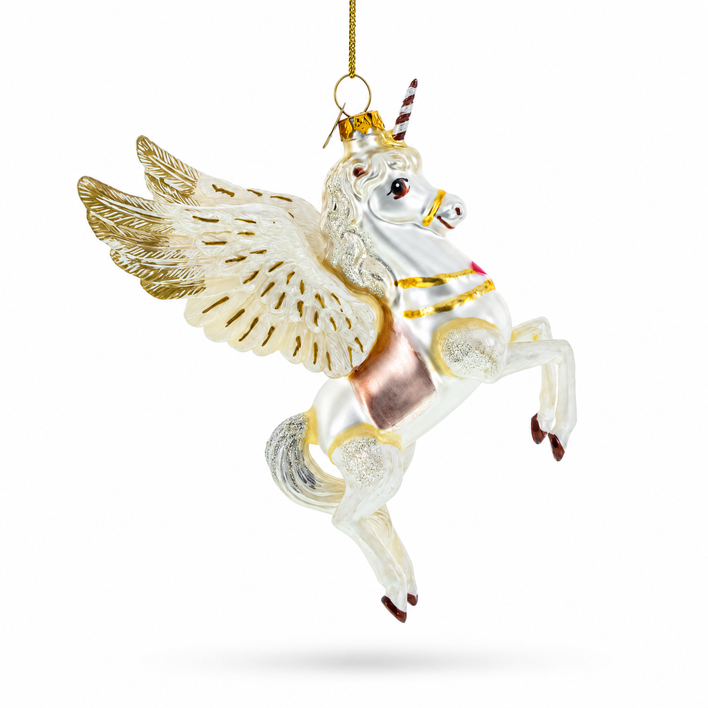 White Unicorn Glass Christmas Ornament