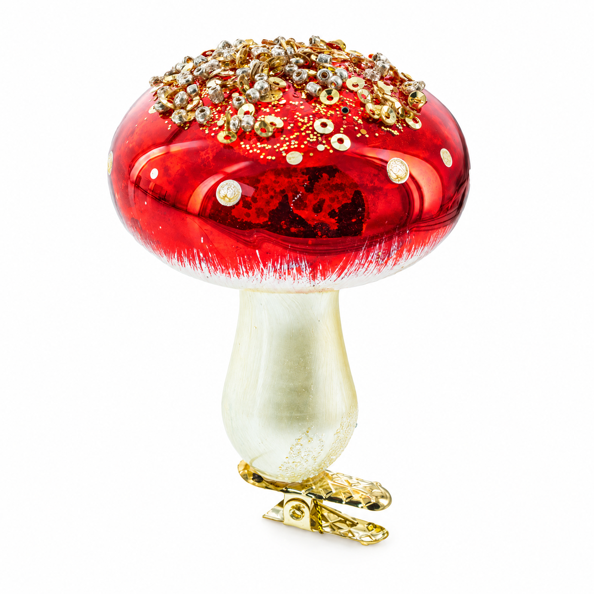 Amanita Mushroom Whimsical Glass Christmas Ornament