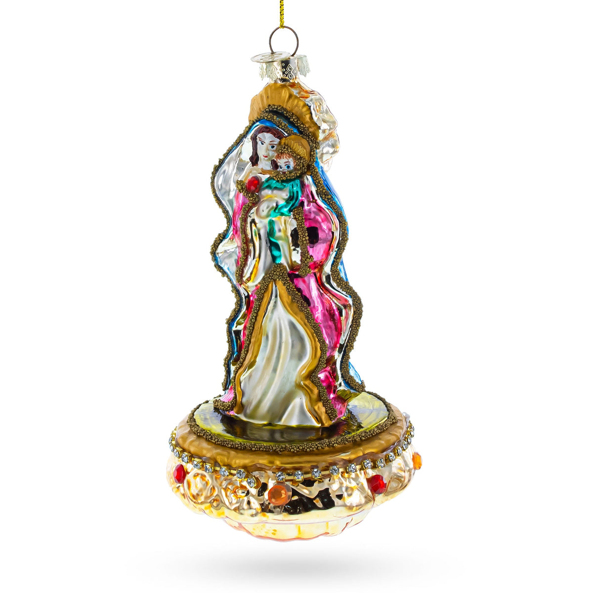 Reverent Virgin Mary with Baby Jesus Glass Christmas Ornament