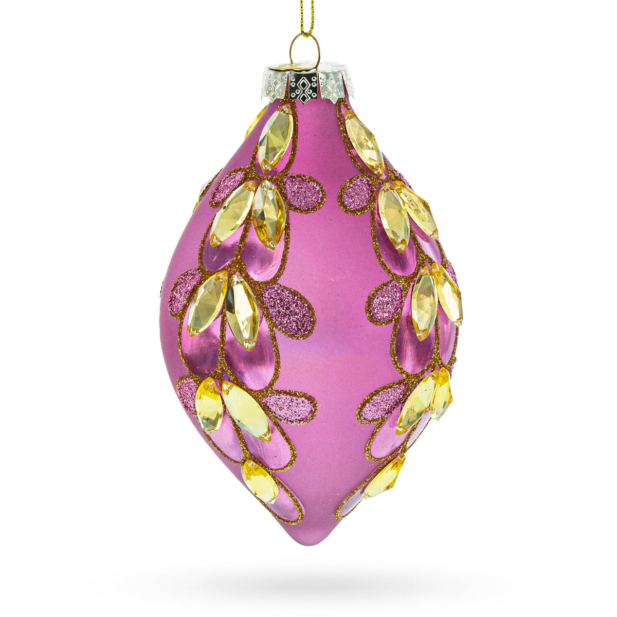 Radiant Pink Jeweled Glass Rhombus Finial Glass Christmas Ornament