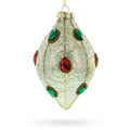 Green and Red Rhombus Glass Christmas Ornament Adorned with Jewelry