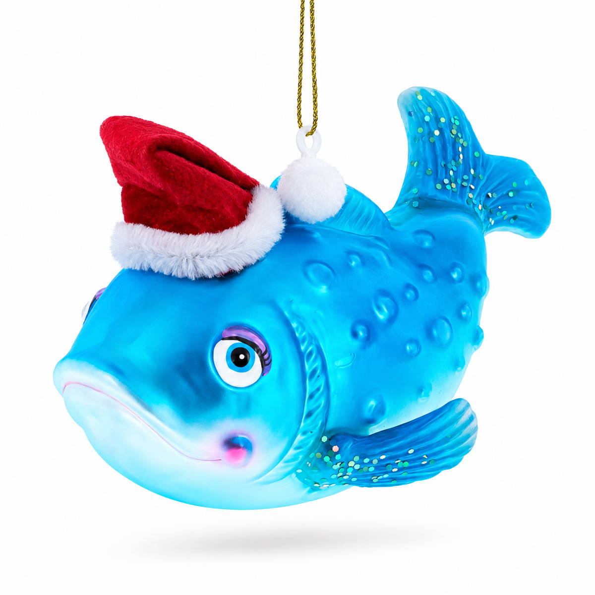 Fish in the Santa Hat Glass Christmas Ornament