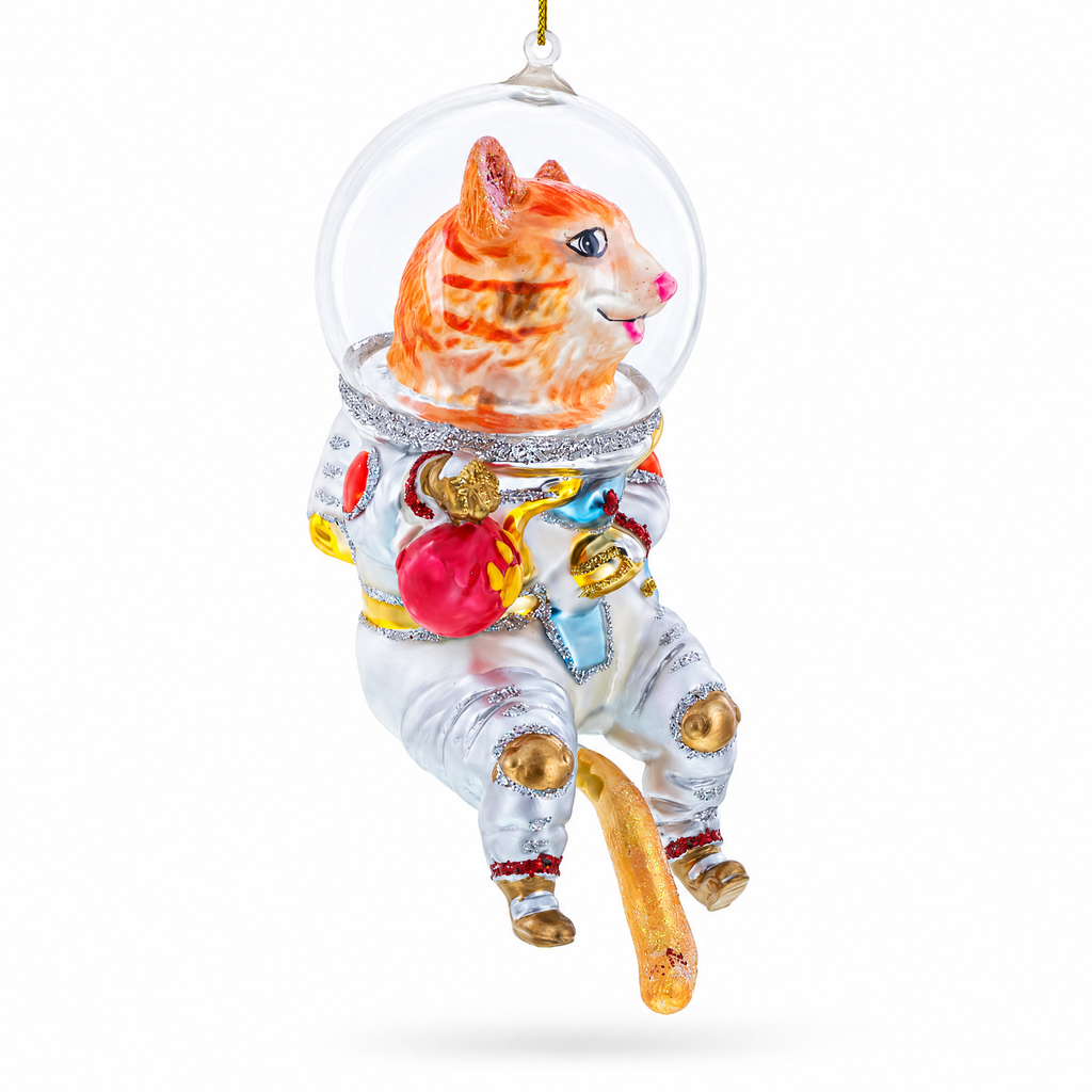 Cat the Astronaut Glass Christmas Ornament