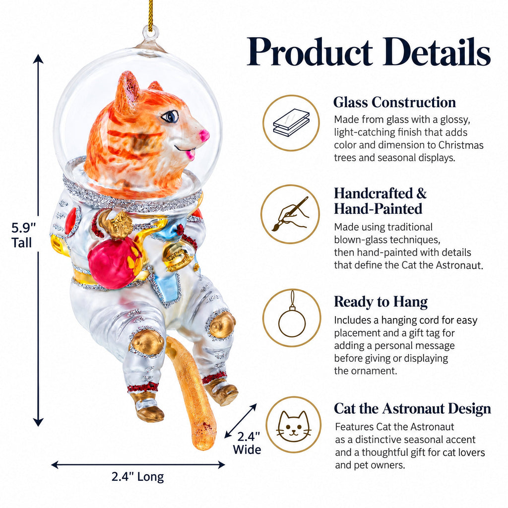 Cat the Astronaut Glass Christmas Ornament