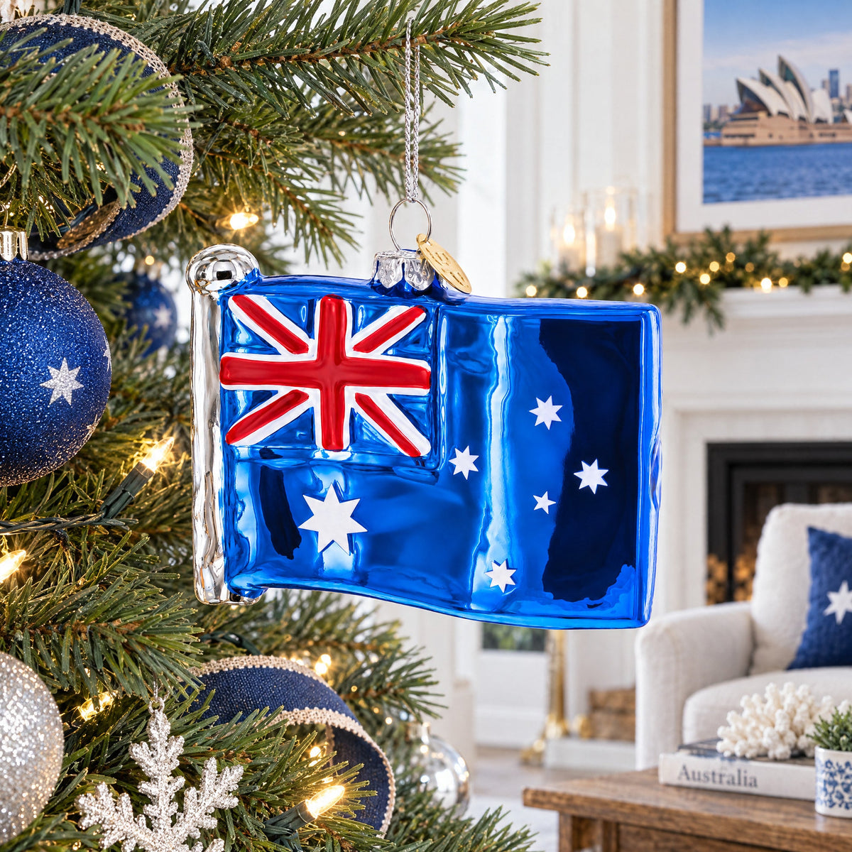 Waving Flag of Australia Glass Christmas Ornament