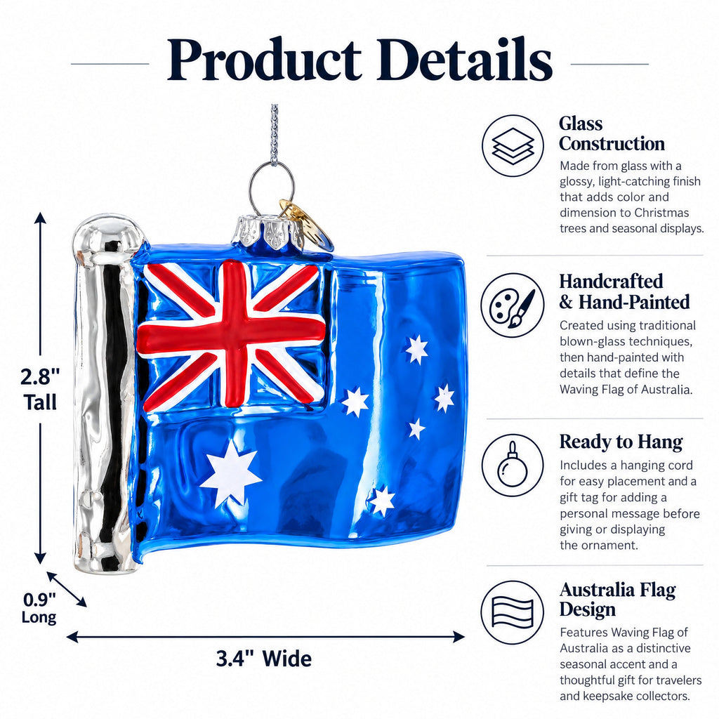 Waving Flag of Australia Glass Christmas Ornament