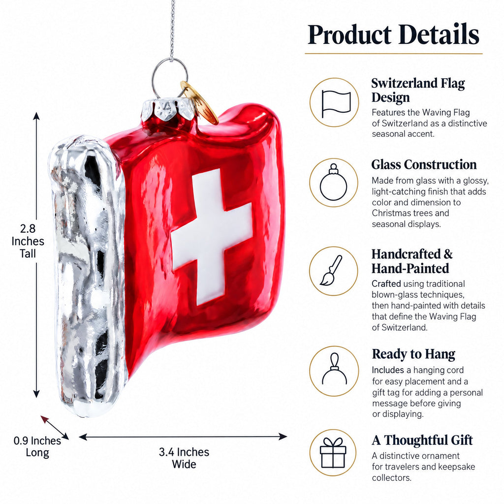 Waving Flag of Switzerland Glass Christmas Ornament