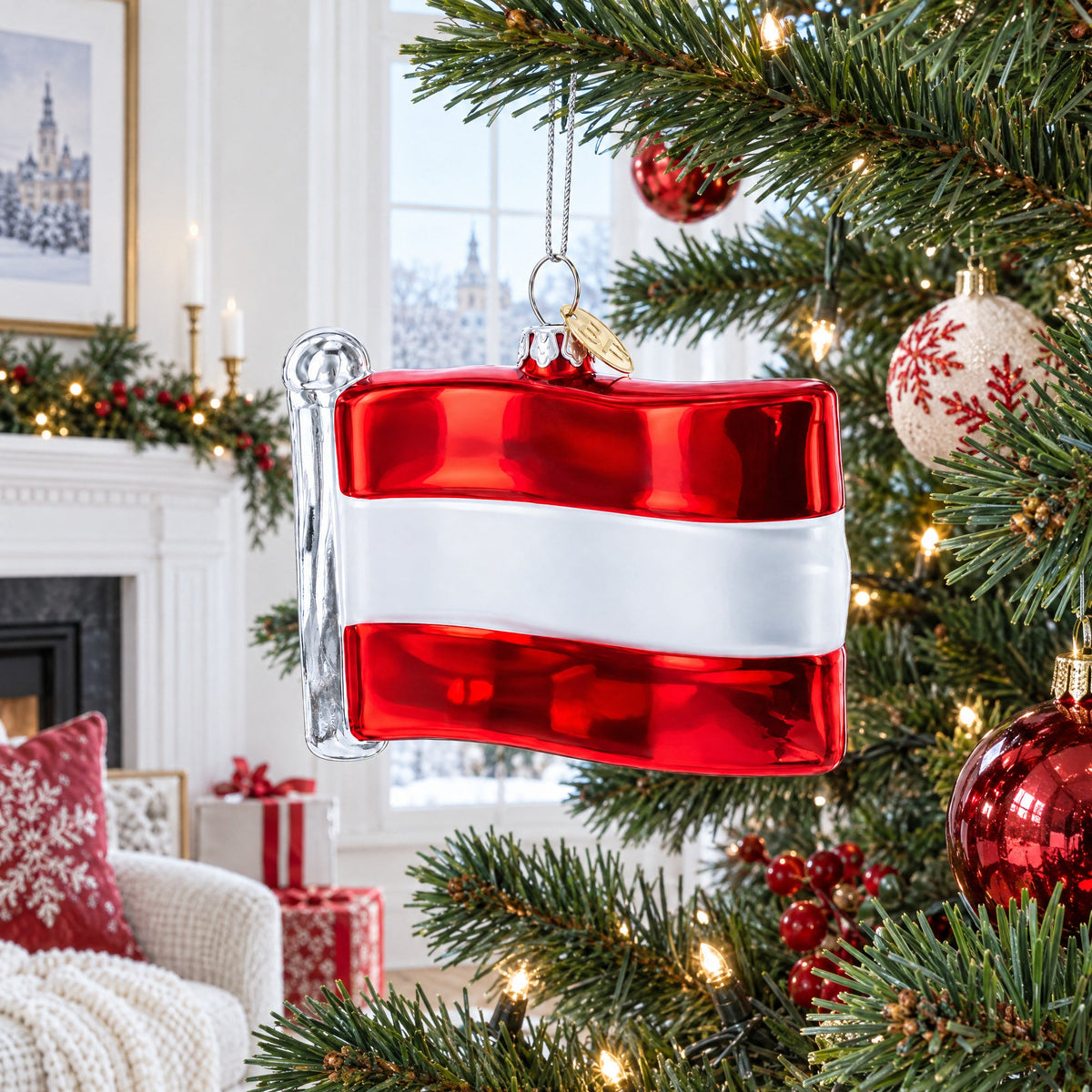 Waving Flag of Austria Glass Christmas Ornament