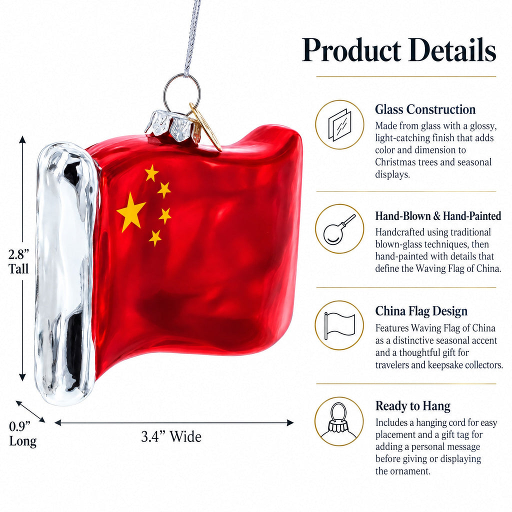 Waving Flag of China Glass Christmas Ornament