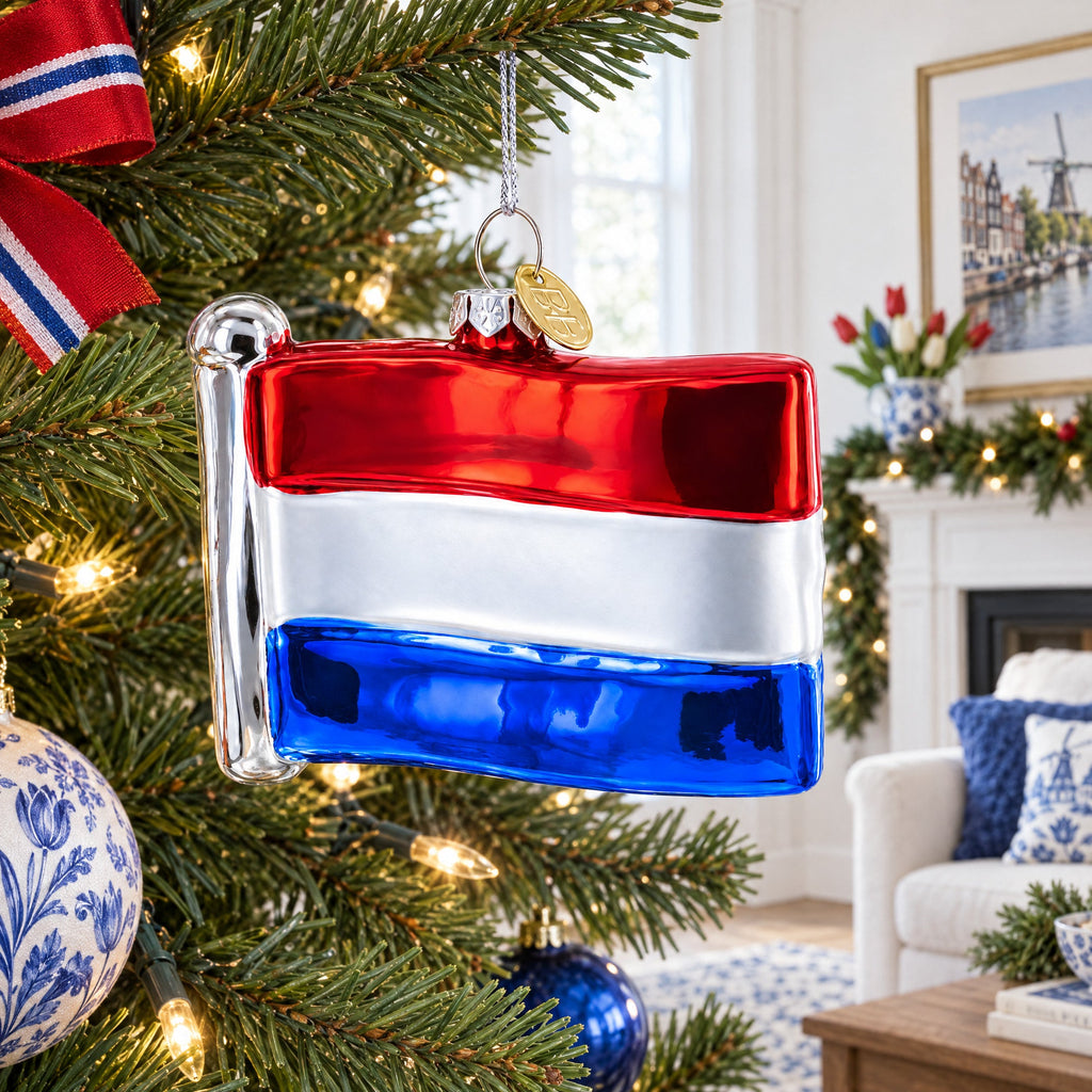 Waving Flag of Netherlands Glass Christmas Ornament