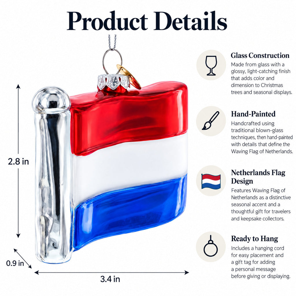 Waving Flag of Netherlands Glass Christmas Ornament