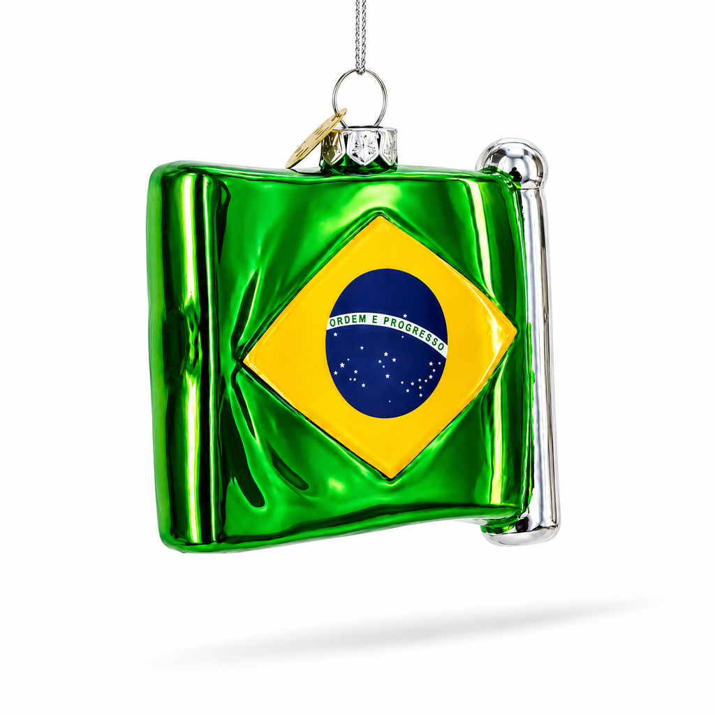 Waving Flag of Brazil Glass Christmas Ornament