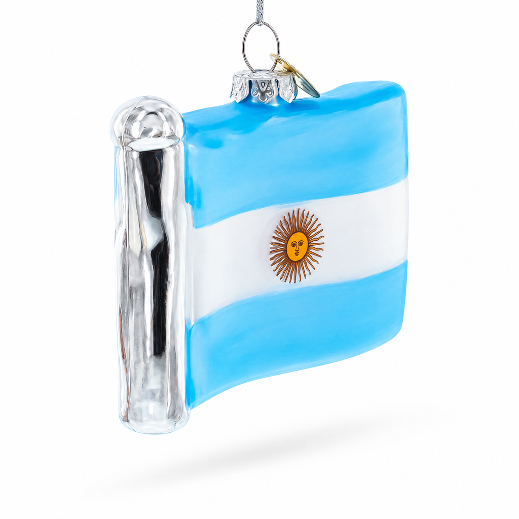 Waving Flag of Argentina Glass Christmas Ornament