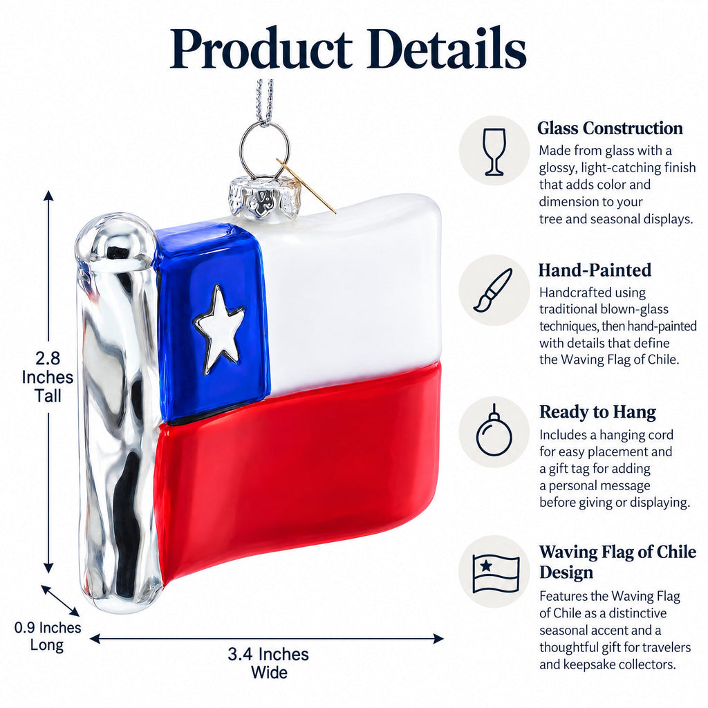 Waving Flag of Chile Glass Christmas Ornament