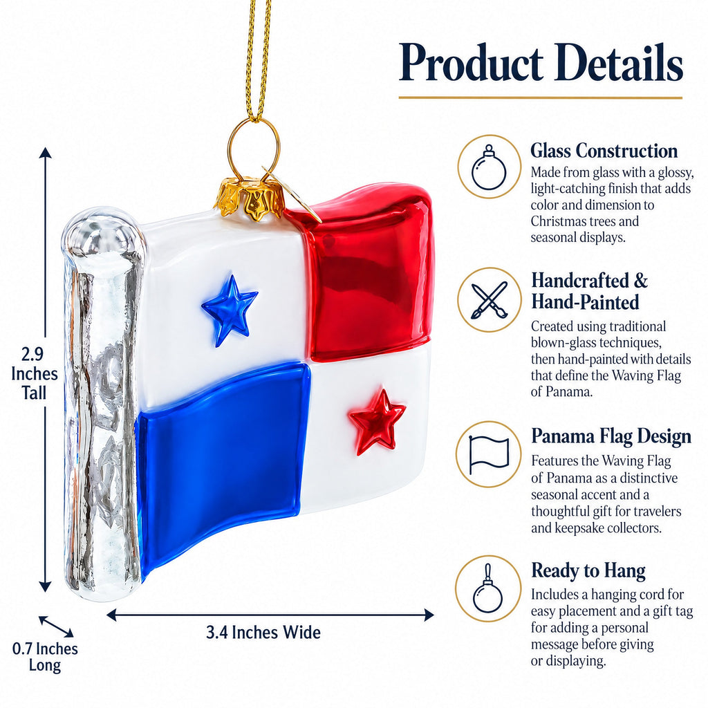 Waving Flag of Panama Glass Christmas Ornament