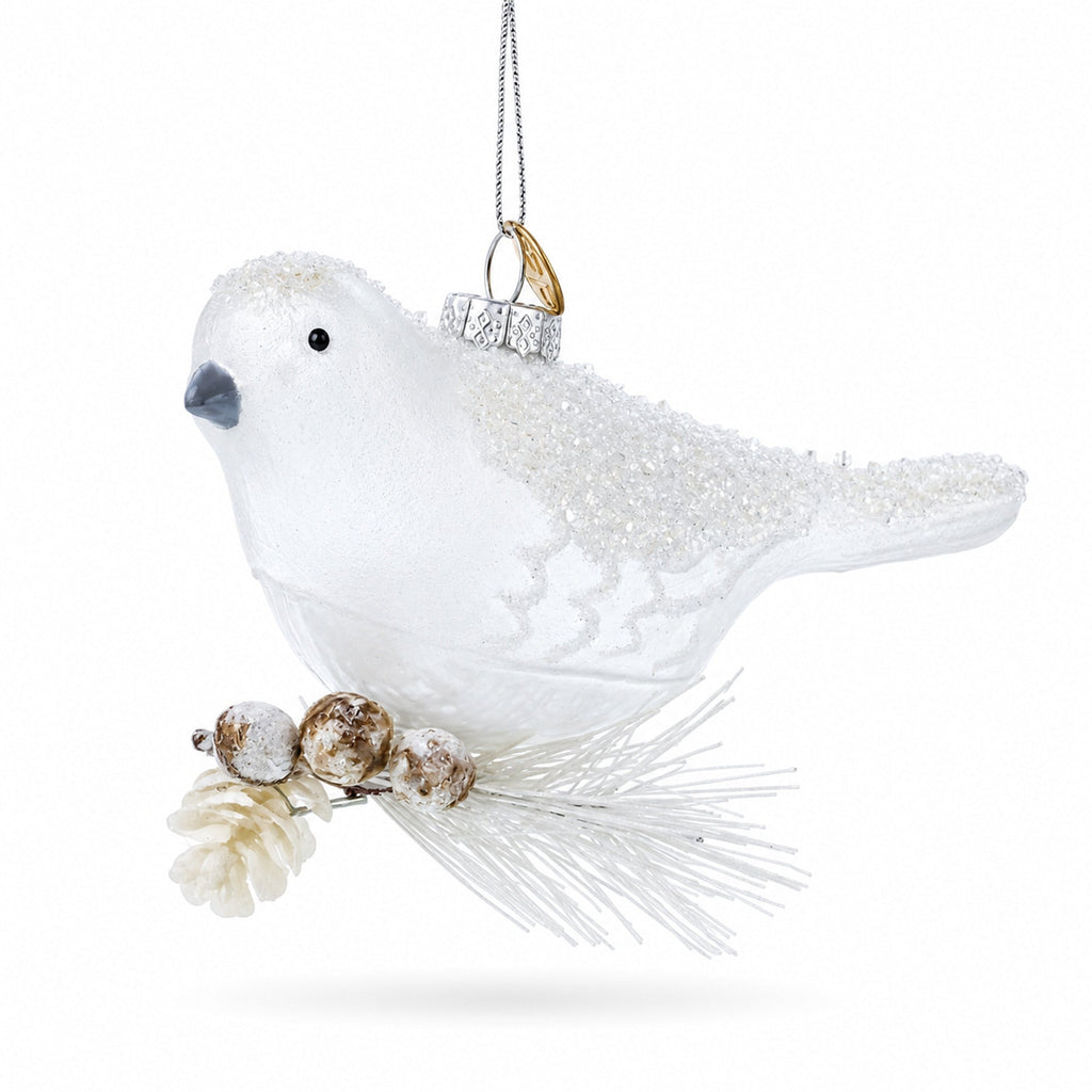 Frosted White Bird Glass Christmas Ornament