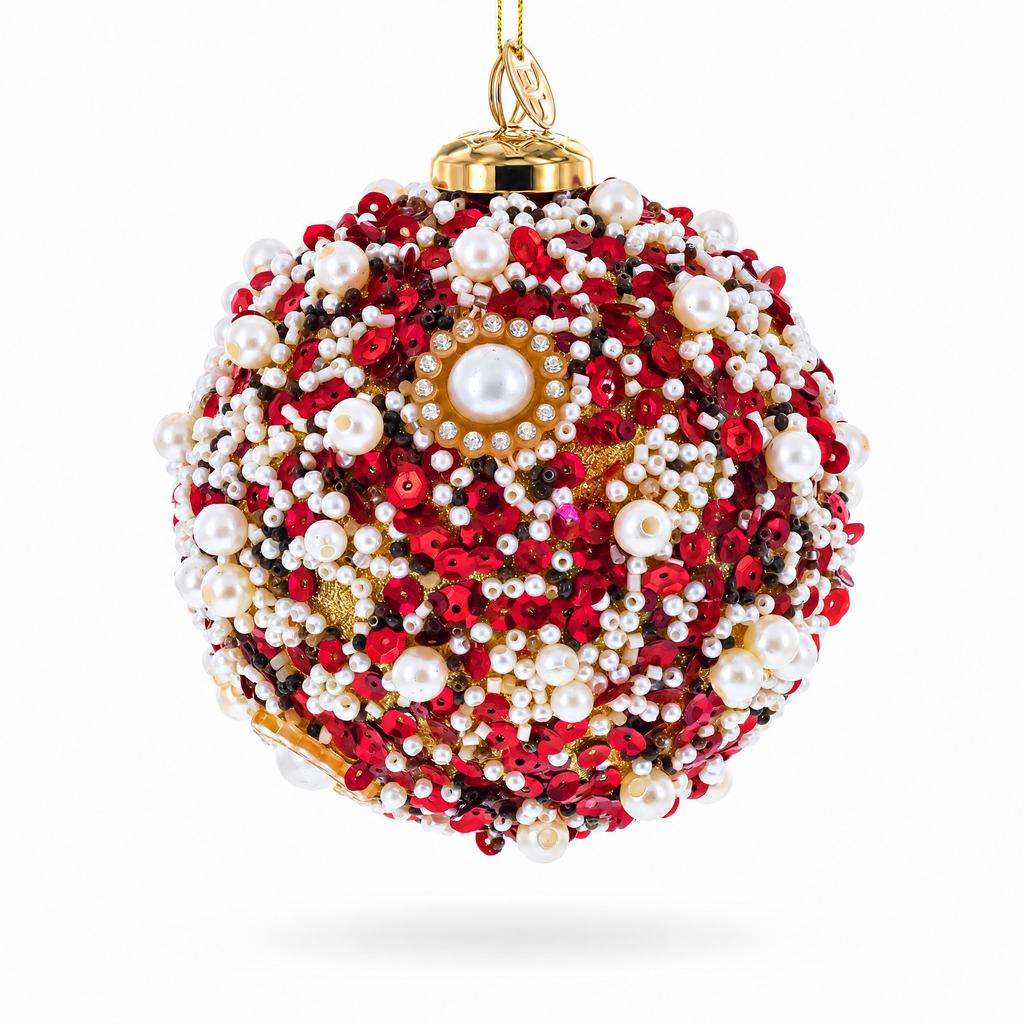 Luxury Pearl & Sequin Beaded Glass Christmas Ornament