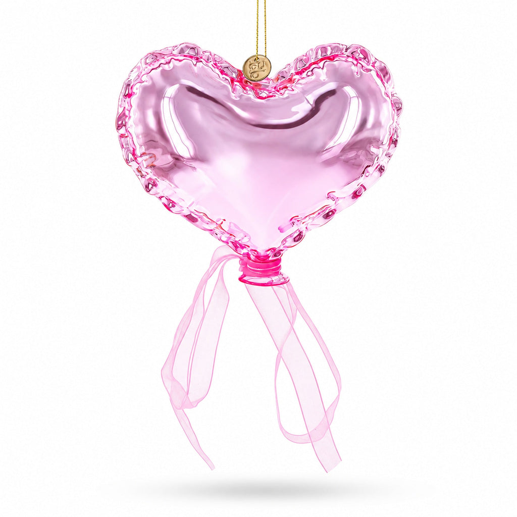 Pink Heart with Ribbon Glass Christmas Ornament