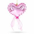 Pink Heart with Ribbon Glass Christmas Ornament